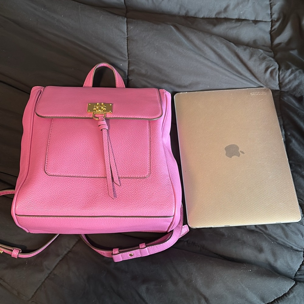 Tory Burch Carter Flap Pinky Lavender Leather Backpack - Picture 15 of 16